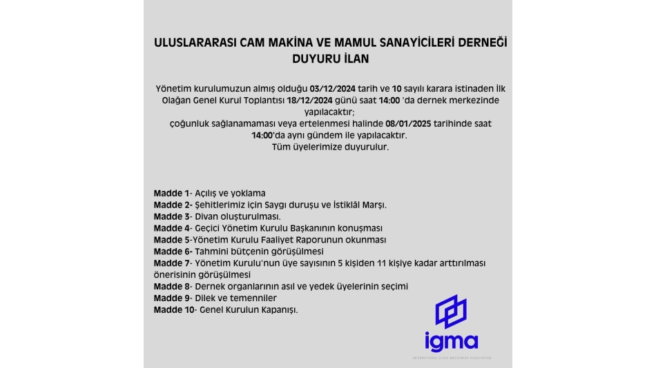 İlk Olağan Genel Kurul Toplantısı İlanı